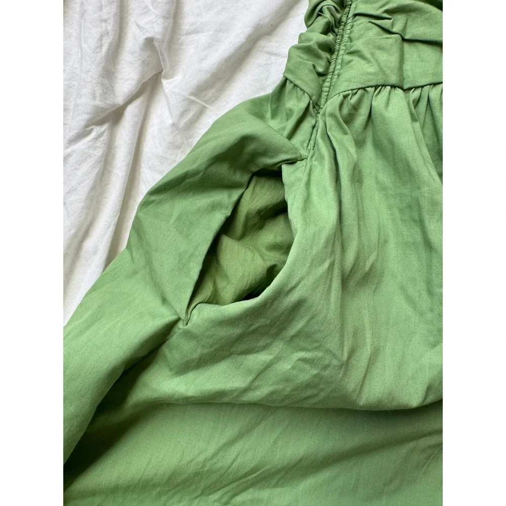 Abercrombie & Fitch Green One-Shoulder Maxi Dress Cotton Blend Slit Pockets L